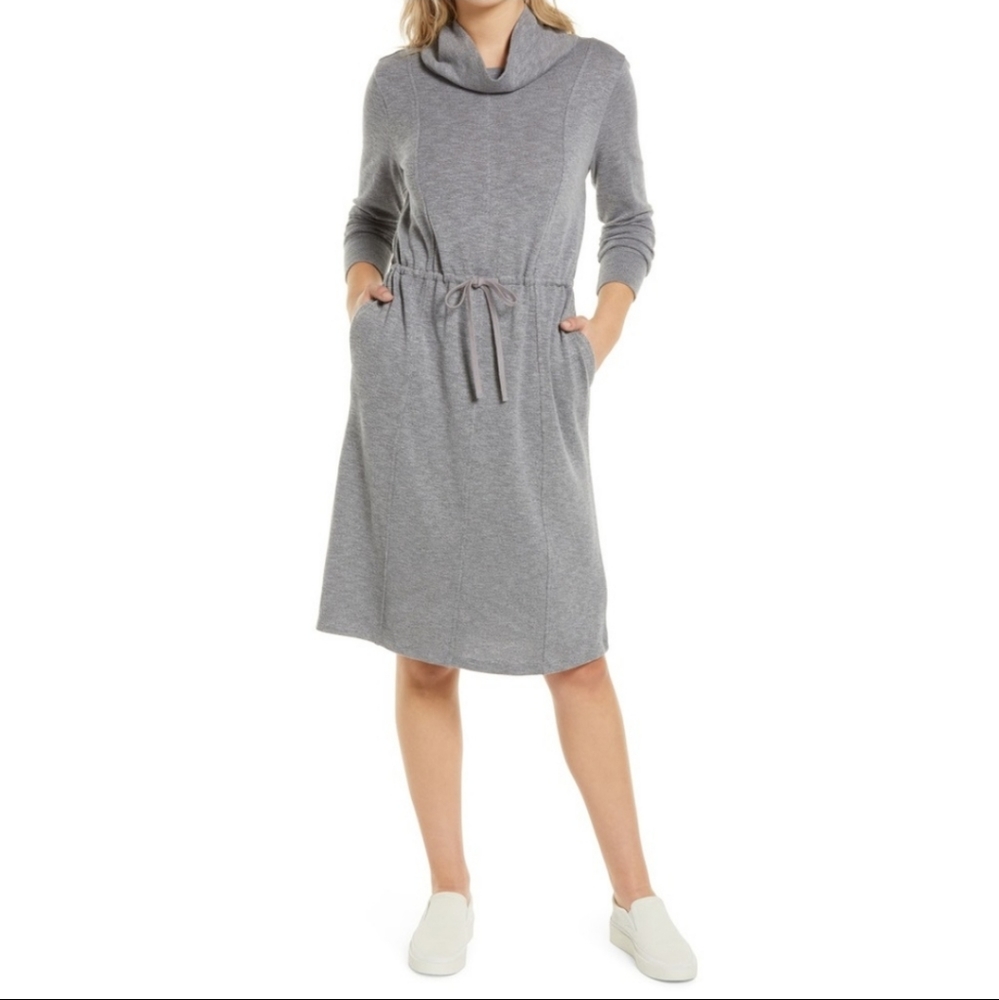 Caslon Funnel Neck Dress Grey Size Large